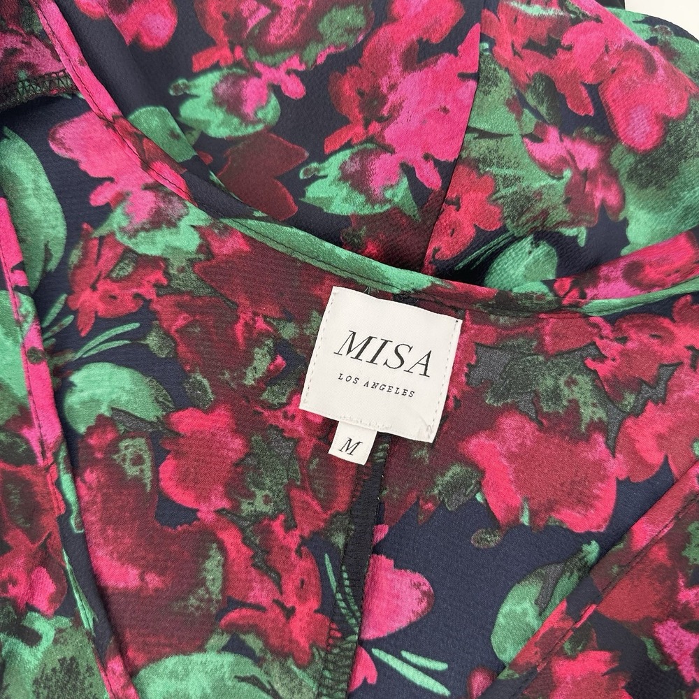 MISA Los Angeles Sz M V-Neck Black Floral Long Sleeve Dolman‎ Sleeve Bodysuit - Picture 5 of 8